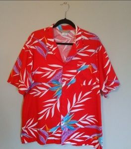Hawaiian Floral Tropical Button Down Shirt Red